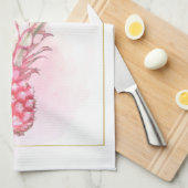 エキゾチックなピンクパイナップルウォーター誕生日アート キッチンタオル (四つ折り)