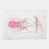 エキゾチックなピンクパイナップルウォーター誕生日アート キッチンタオル (横)
