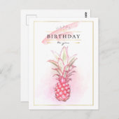 エキゾチックなピンクパイナップルウォーター誕生日アート ポストカード (正面/裏面)