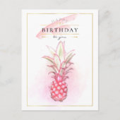 エキゾチックなピンクパイナップルウォーター誕生日アート ポストカード (正面)