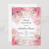 エキゾチックなピンクパイナップルブライダルシャワー インビテーションポストカード (正面/裏面)