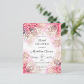 エキゾチックなピンクパイナップルブライダルシャワー インビテーションポストカード (スタンド正面)