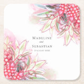 エキゾチックなピンクパイナップル結婚赤面 スクエアペーパーコースター (正面)