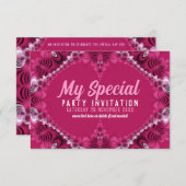 エキゾチックなピンクフラクタルレース特殊パーティー 招待状 (正面/裏面)