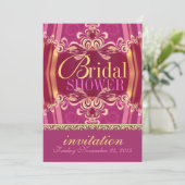 エキゾチックなピンク金ゴールドフリルブライダルシャワーパーティー 招待状 (スタンド正面)