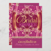 エキゾチックなピンク金ゴールドフリルブライダルシャワーパーティー 招待状 (正面/裏面)