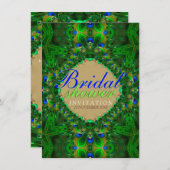 エキゾチックなピーコックグリーンブルーの結婚前お披露目招待状 招待状 (正面/裏面)
