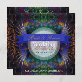 エキゾチックなフラクタルフェザー結婚式の受信招待状 招待状 (正面/裏面)