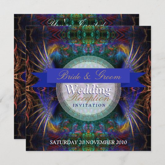 エキゾチックなフラクタルフェザー結婚式の受信招待状 招待状 (正面/裏面)