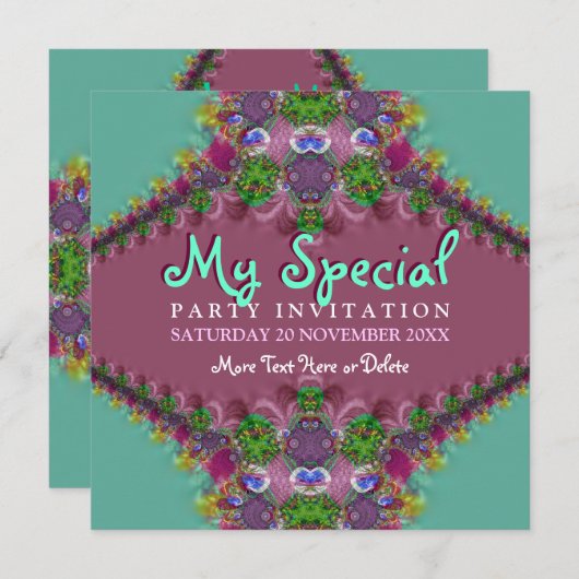 エキゾチックなフラクタルレースガールズパーティの招待状 招待状 (正面/裏面)