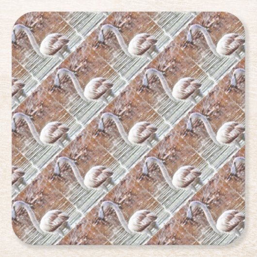 エキゾチックなフラミンゴの水彩 スクエアペーパーコースター (正面)