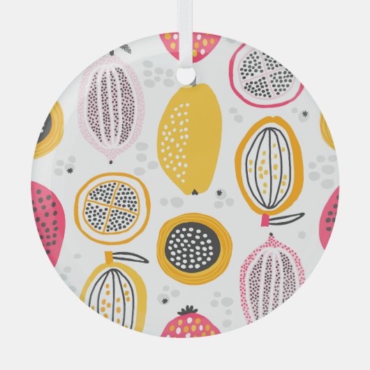 エキゾチックなフルーツ手描き：ヴィンテージ夏 ガラスオーナメント (正面)