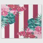 エキゾチックなブルゴーニュストライプのフローラ ラッピングペーパー (フラット)