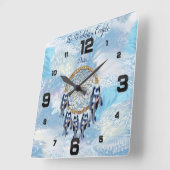 エキゾチックなブルードリームキャッチャーのホームデコール スクエア壁時計 (傾斜)