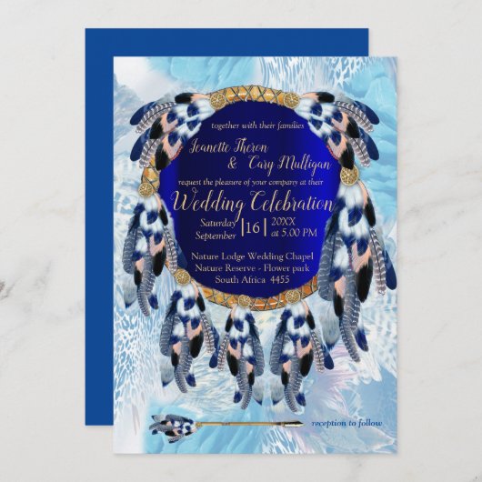 エキゾチックなブルードリームキャッチャー結婚式招待状 招待状 (正面/裏面)