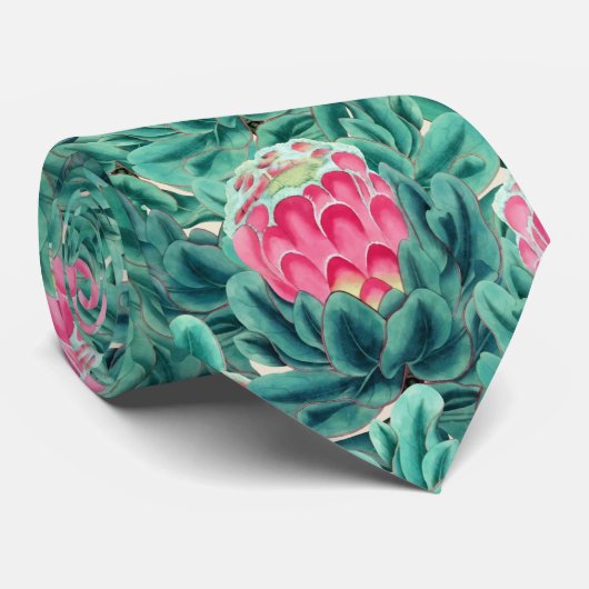 エキゾチックなプロテアの花のパターン ネクタイ (ロール)