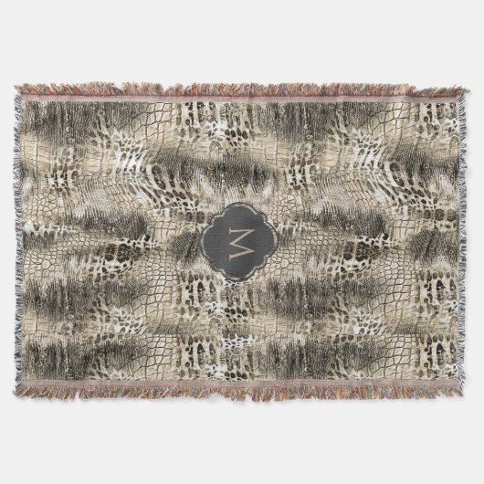 エキゾチックなヘビの皮の野生のアニマルプリントとモノグラム スローブランケット (正面)