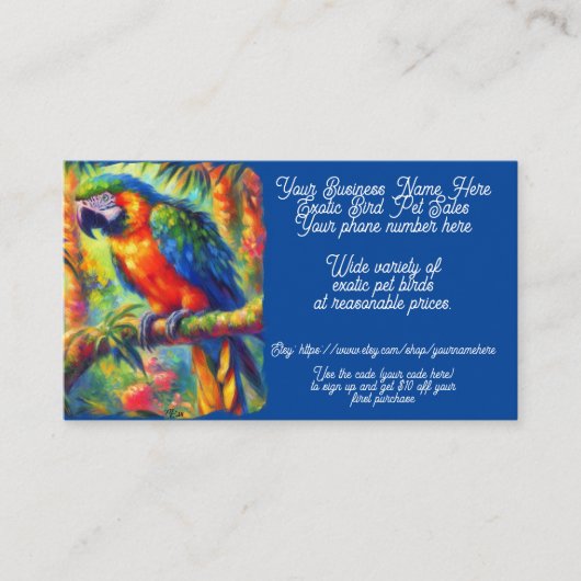 エキゾチックなペットバードオウムCockatooショップ販売Etsy 名刺 (正面)