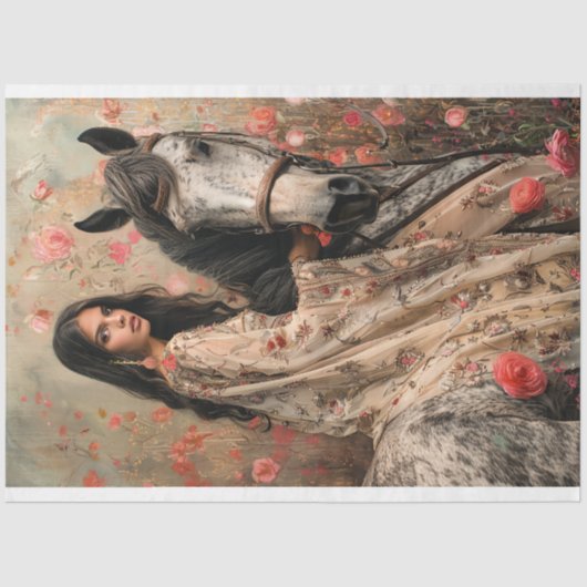 エキゾチックなボホガールオンアホースフローラフォークアート 薄葉紙 (正面)