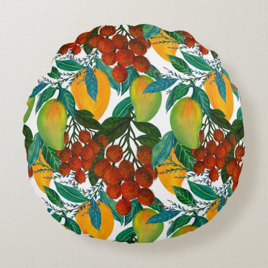 エキゾチックなマンゴー：夏のシームレス ラウンドクッション (正面)
