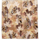 エキゾチックなミックスブラウントーンバードフェザープリント シャワーカーテン (正面)