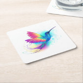 エキゾチックなレインボーハミングバード スクエアペーパーコースター (アングル)