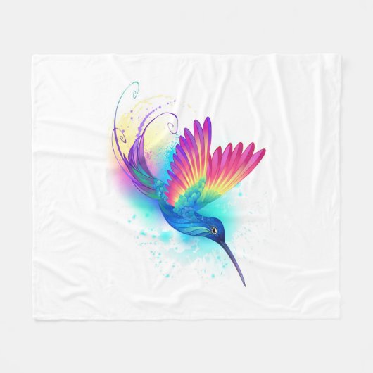 エキゾチックなレインボーハミングバード フリースブランケット (正面(横))