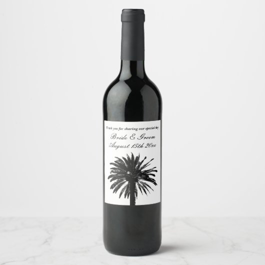 エキゾチックなワインボトルラベルファンシービーチ結婚式 ワインラベル (正面)