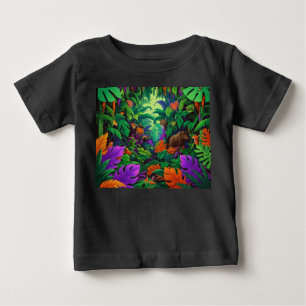 エキゾチックな動物のジャングルシーン ベビーTシャツ