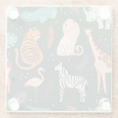 エキゾチックな動物：暗い熱帯子供のパターン。 ガラスコースター (裏面)