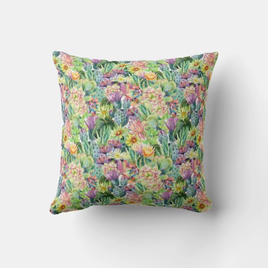 エキゾチックな咲く水彩画のサボテンパターン クッション (裏面)