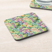 エキゾチックな咲く水彩画のサボテンパターン コースター (左側)
