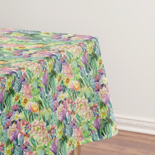 エキゾチックな咲く水彩画のサボテンパターン テーブルクロス (インサイチュ)