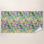 エキゾチックな咲く水彩画のサボテンパターン ビーチタオル (正面)