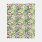 エキゾチックな咲く水彩画のサボテンパターン フリースブランケット (正面)