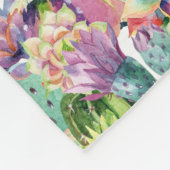 エキゾチックな咲く水彩画のサボテンパターン フリースブランケット (角)