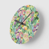 エキゾチックな咲く水彩画のサボテンパターン ラウンド壁時計 (傾斜)