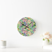エキゾチックな咲く水彩画のサボテンパターン ラウンド壁時計 (ホーム)
