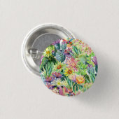 エキゾチックな咲く水彩画のサボテンパターン 缶バッジ (正面&裏面)