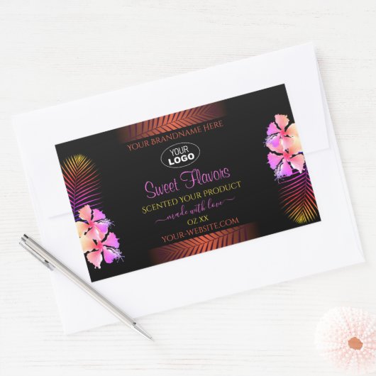 エキゾチックな商品ラベルRainbow Hawaii Flowersロゴ 長方形シール (封筒)