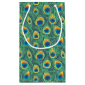 エキゾチックな孔雀の羽パターン宝石の緑 スモールペーパーバッグ (裏面)