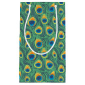 エキゾチックな孔雀の羽パターン宝石の緑 スモールペーパーバッグ (正面)