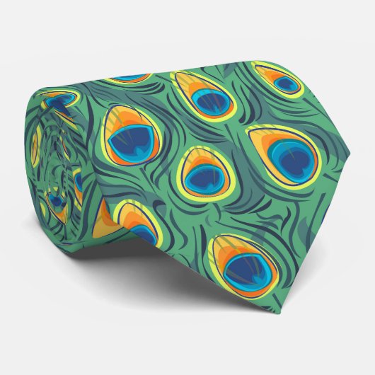 エキゾチックな孔雀の羽パターン宝石の緑 ネクタイ (ロール)