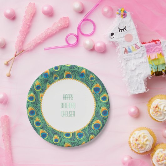 エキゾチックな孔雀の羽パターン宝石の緑 ペーパープレート (パーティー)