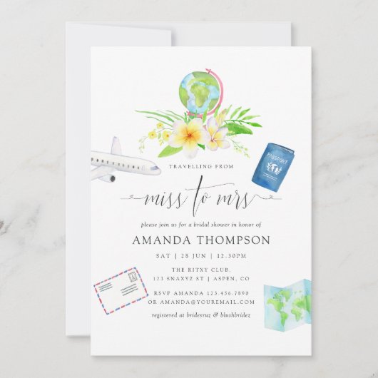 エキゾチックな恋しく思水色からミセス・ブライダルシャワー 招待状 (正面)