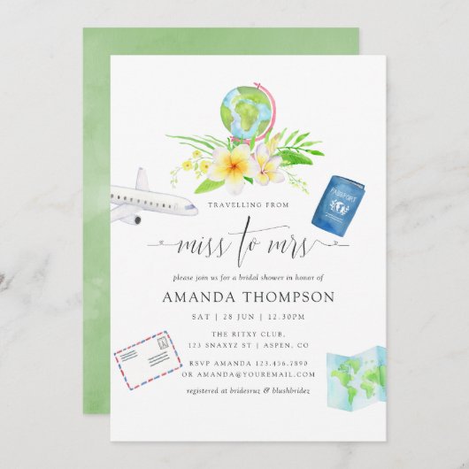 エキゾチックな恋しく思水色からミセス・ブライダルシャワー 招待状 (正面/裏面)