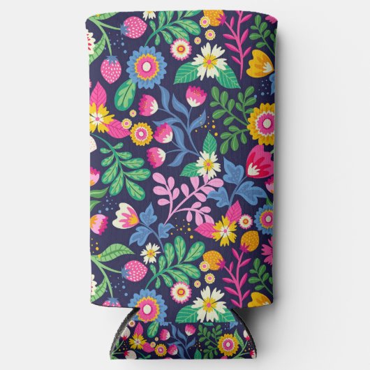 エキゾチックな手描きの花柄 スリム缶クーラー (正面)