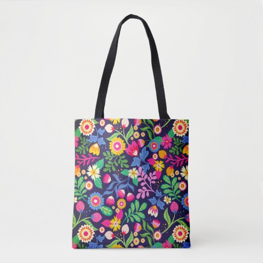 エキゾチックな手描きの花柄 トートバッグ (正面)