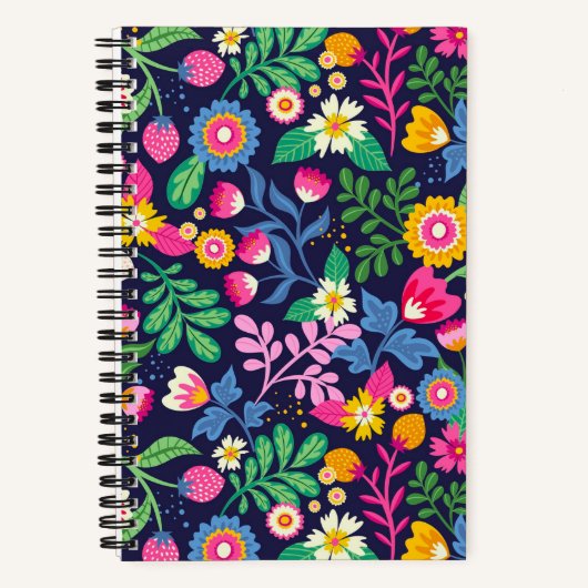 エキゾチックな手描きの花柄 ノートブック (正面)