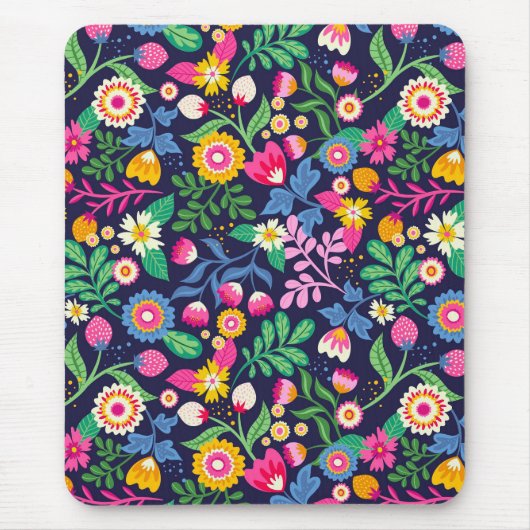 エキゾチックな手描きの花柄 マウスパッド (正面)